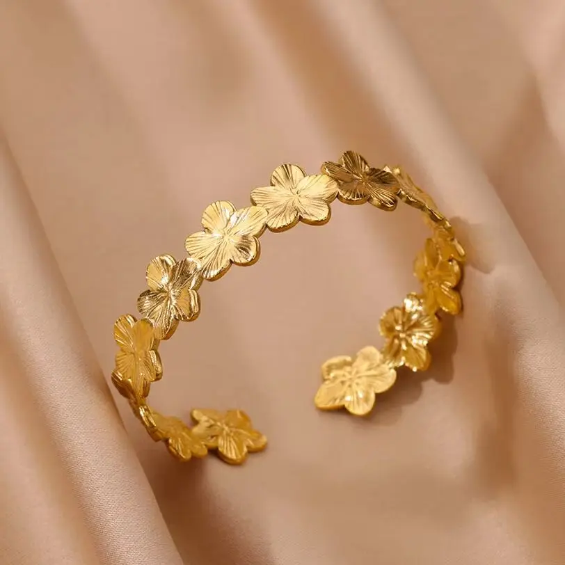Vintage bransoletki kwiatowe dla kobiet złoty kolor bransoletki kwiatowe ze stali nierdzewnej bransoletki Femme biżuteria Party prezent pulsras