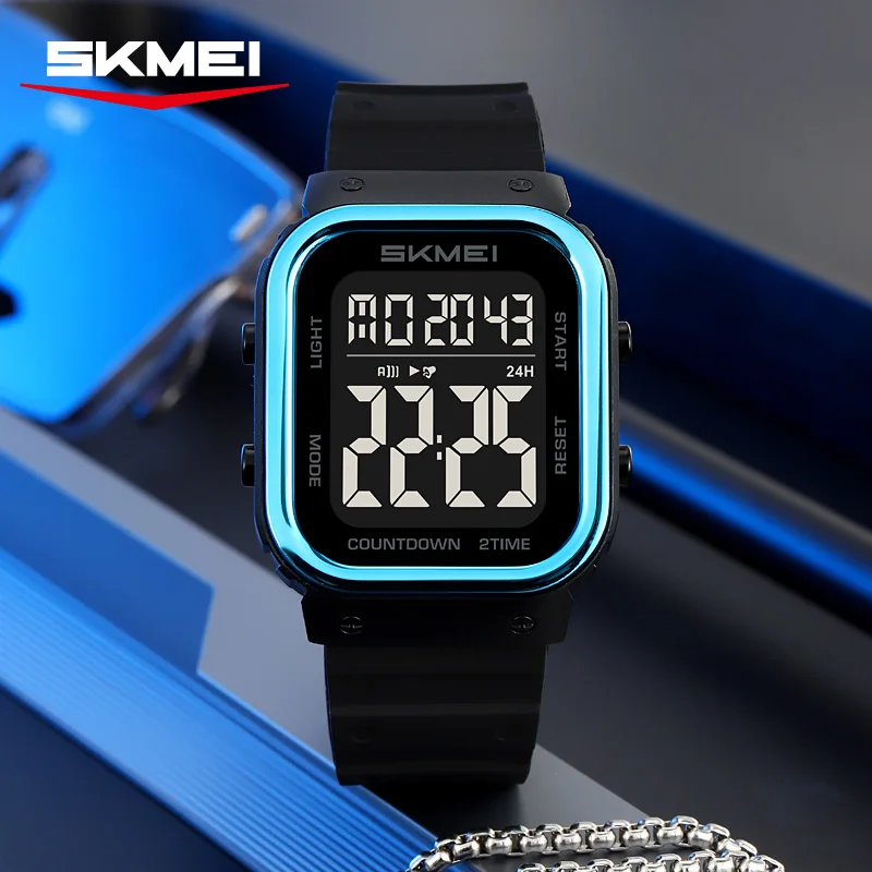 

SKMEI спортивные 5 бар водонепроницаемые часы с обратным отсчетом, будильник, светодиодный светильник, электронные наручные часы, цифровые военные часы, reloj hombre