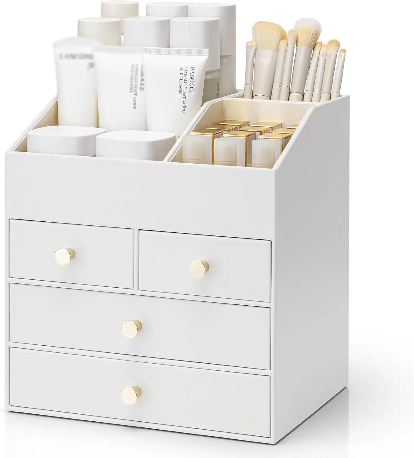 

Большой органайзер для косметики с 4 ящиками, из искусственной кожи, для хранения помад и кистей, белый кейс для демонстрации косметики