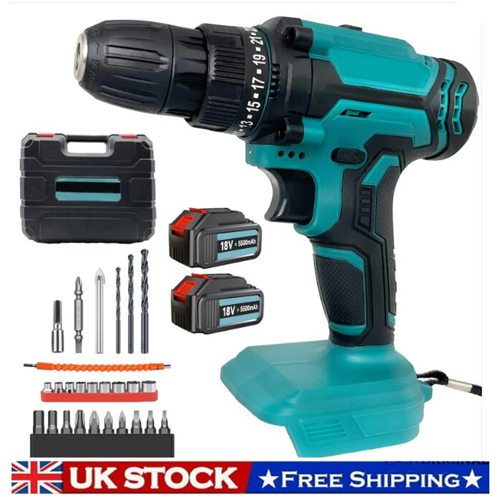 21V Cordless Drill Driver Set, Electric Screwdriver with 2 X 5.5Ah Batteries, 45 N.m Max Combi Drill, 25+1 Torque Power Drills