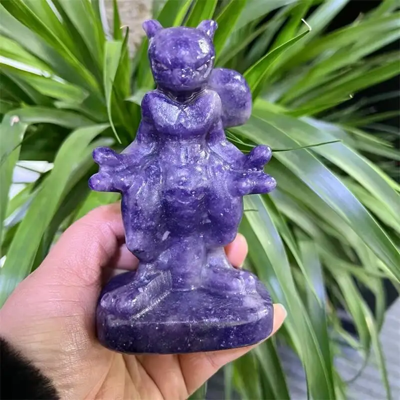 

12CM Natural Purple Mica Cartoon Carving Crystal Healing Stone Creative Holiday Gifts For Kids Home Decor 1pcs