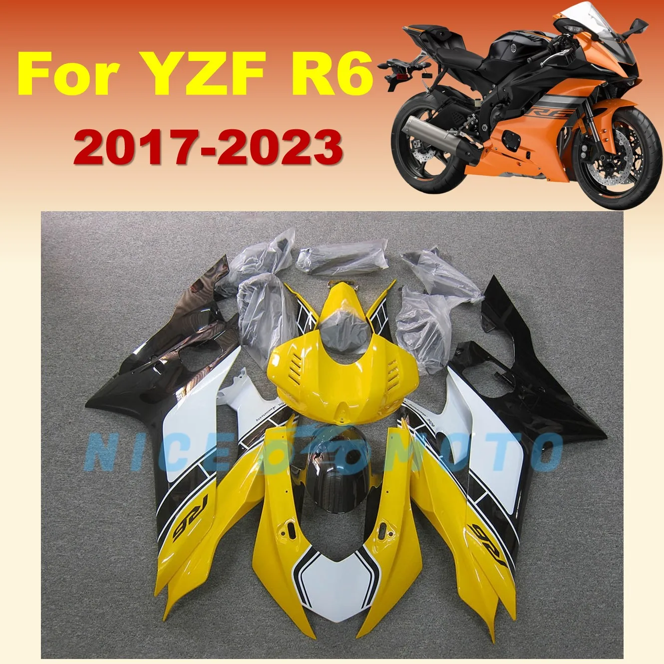 Fairing Kit Fit For YZF R6 2017 2018 2019 2020 2021 2022 2023 YAMAHA Cowling Injection Yellow white Bodywork Set