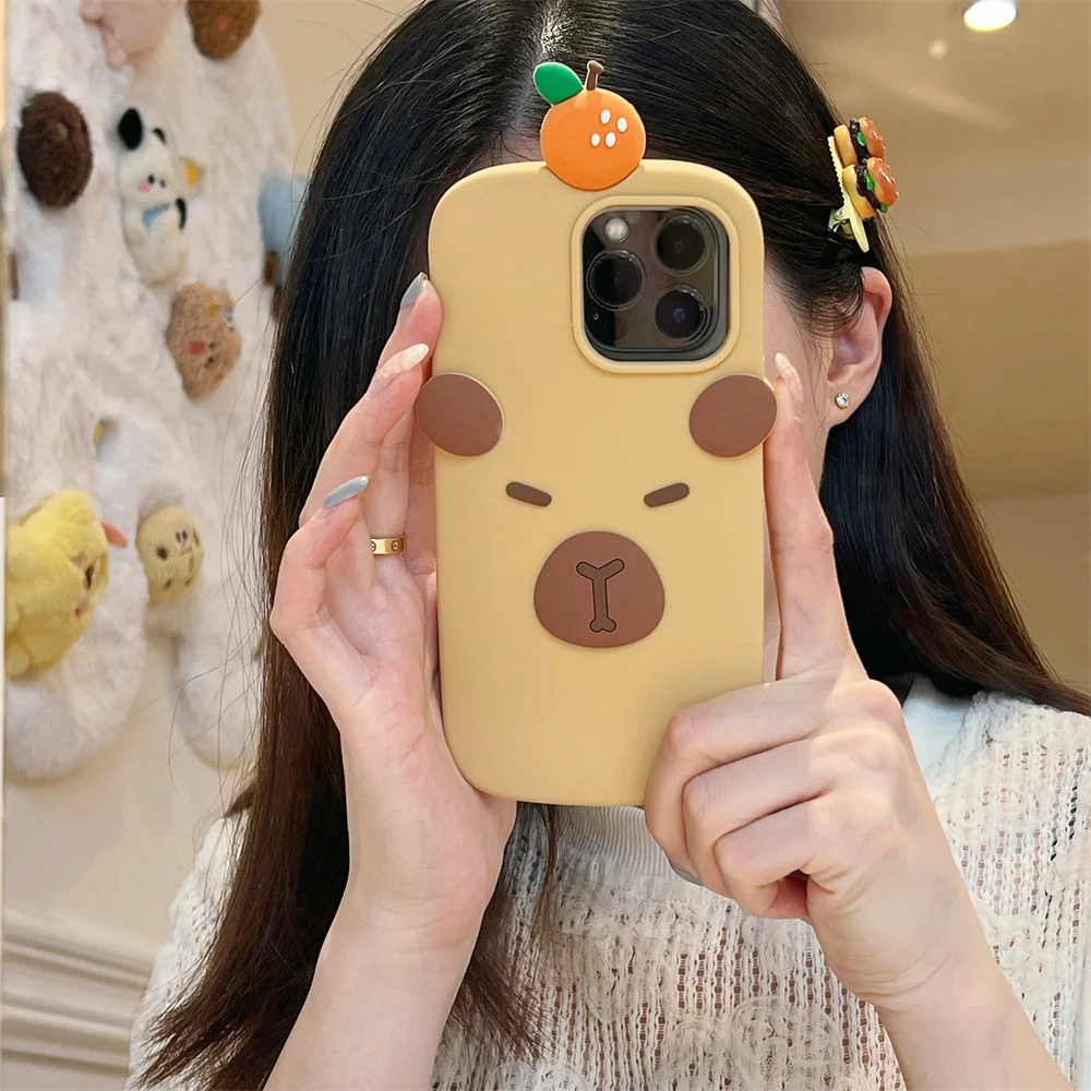 3D Cute Funny Cartoon Capybara Phone Case For iPhone 15 14 Plus 16 13 Pro Max 12 Pro Max Soft Silicone Cover