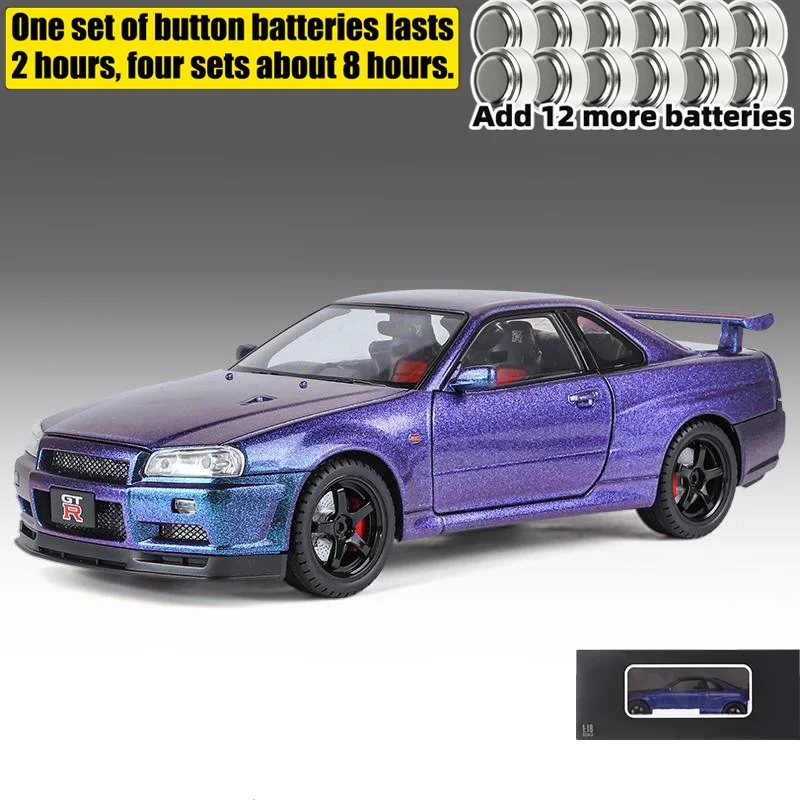 1:18 Nissan GTR R34 Skyline Supercar Alloy Metal Diecast Model Car