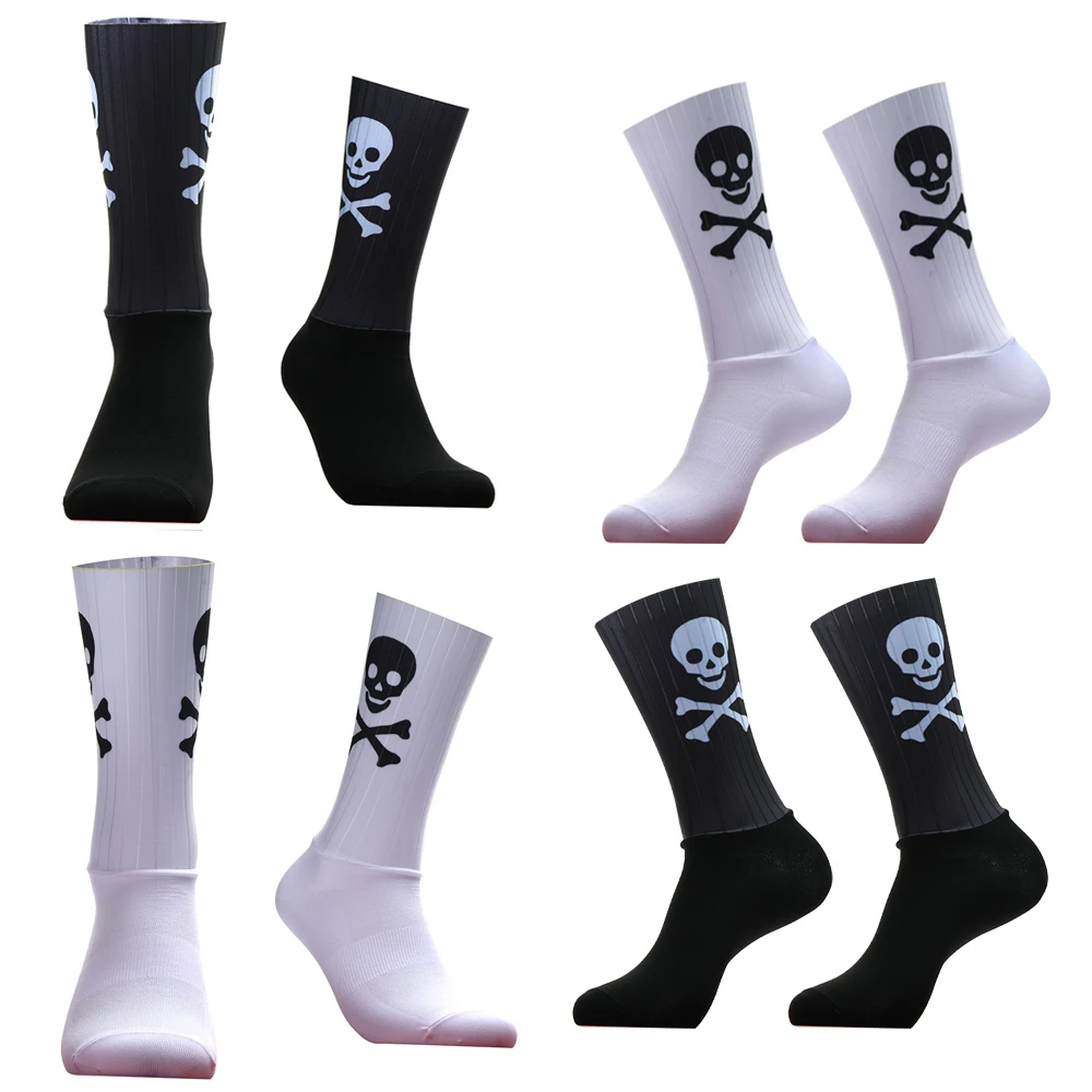 Skull New Silicone Non-slip 2024 Sports Aero Cycling Socks Pro Outdoor Racing Bike Socks Road Running Socks Calcetines Ciclismo