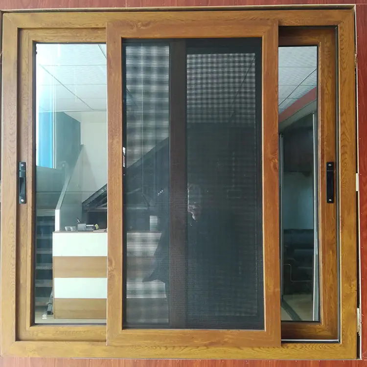 Retro Design Wood Grain Color Aluminum Frame Glass Window Rainproof Manual Sliding Windows Affordable Glass Sunshade Windows
