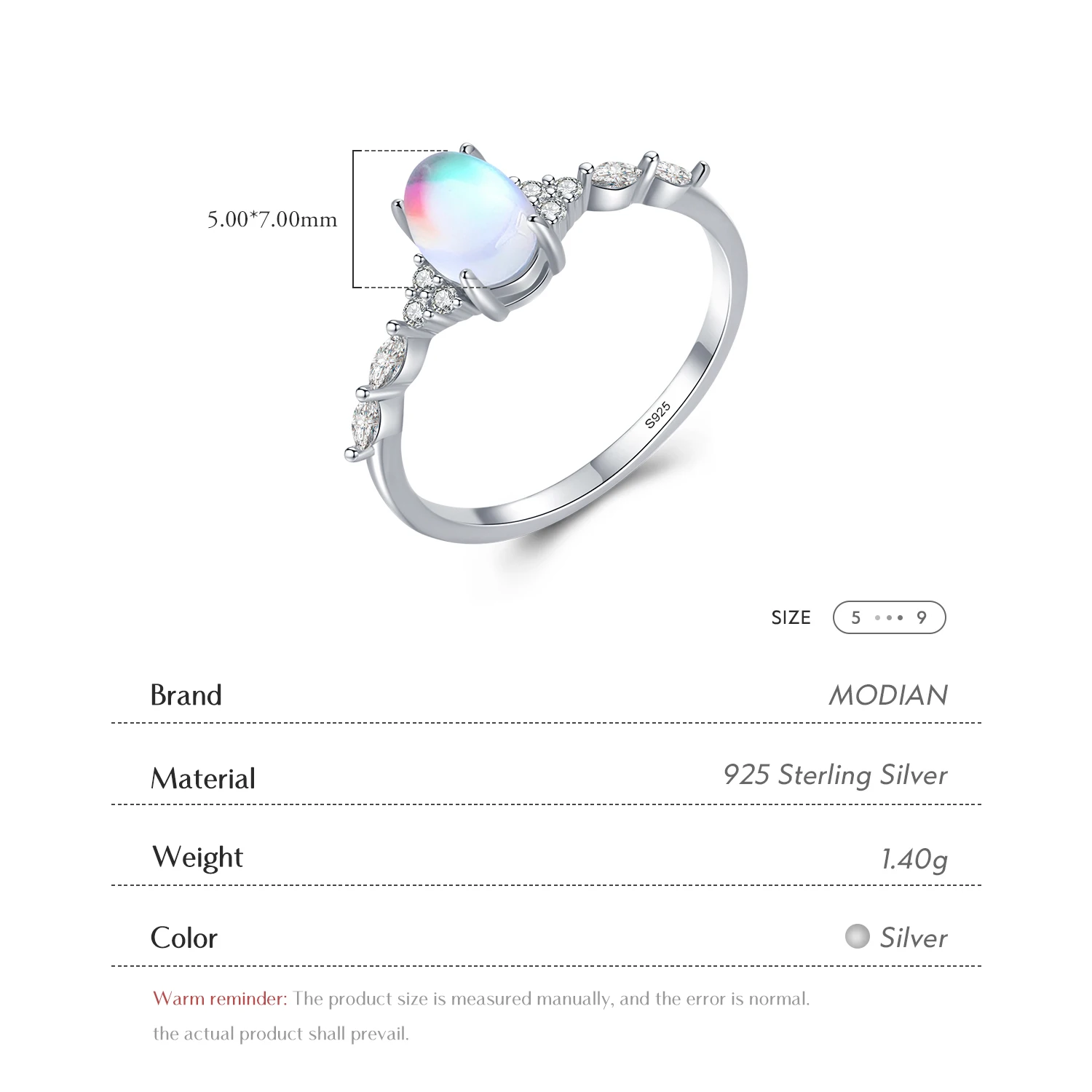 Kép 4: MODIAN 925 Sterling Ezüst Minimalista Ovál Holdkő Cirkusz porondja Gyér Nők Eljegyzés Anyaállat Cirkusz porondja esküvői Abroncs Ezüst 925 ékszer Adomány
