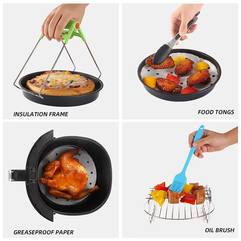 RANA 5 uds accesorios para freidora de aire rejilla para cocinar al vapor de acero inoxidable freidora de aire rejilla para cocinar al vapor freidora eléctrica para 7 pulgadas 3.2QT