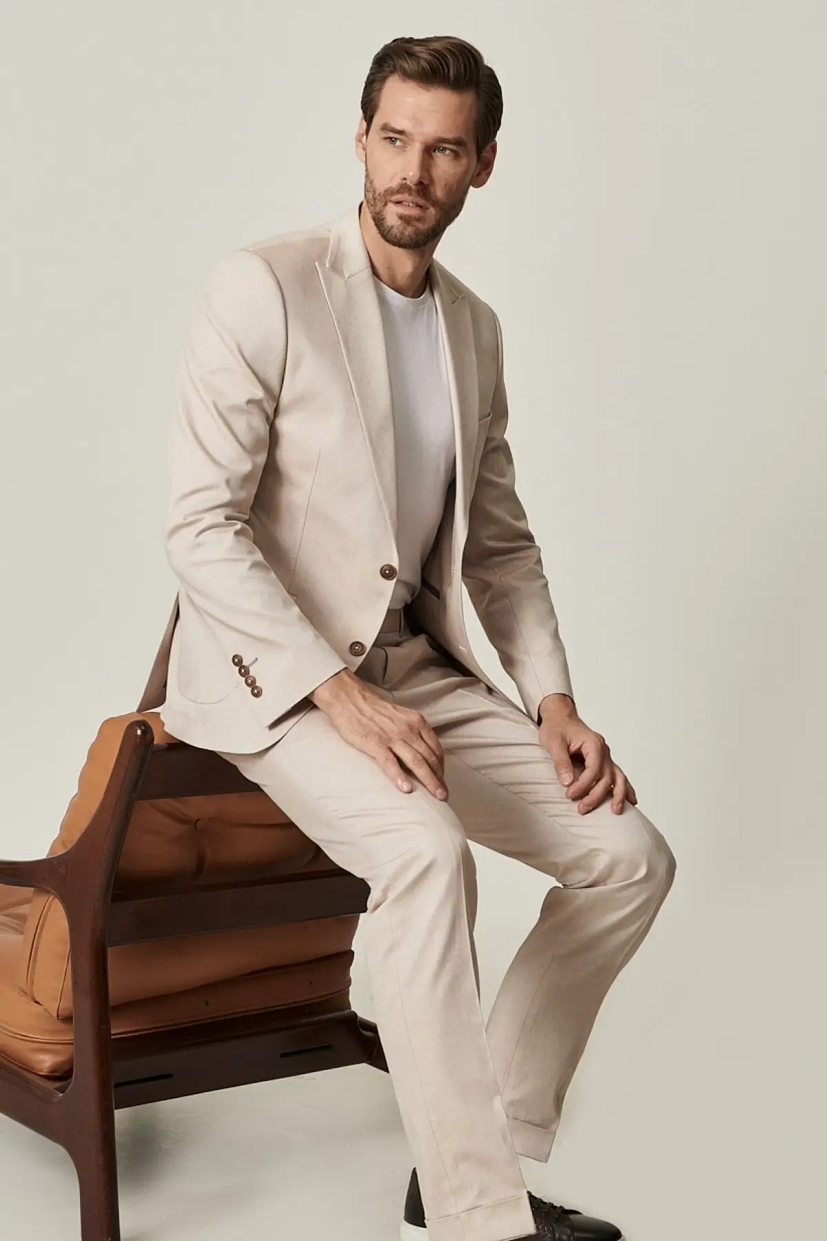 Male Beige Extra Slim Fit Beige Sports 100 Koton Suit