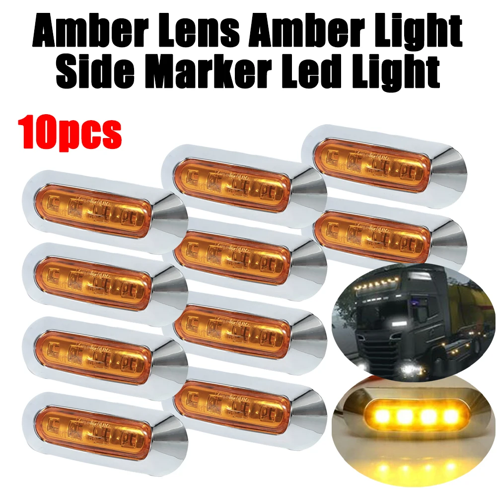 

SUHU 10Pcs Amber 4 SMD 12/24V LED Side Marker Tail Light Clearance Lamp Truck Trailer Side Marker Indicators Car Signal Lights