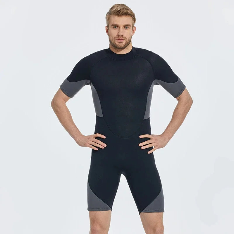 Men 2-3mm One-piece Short Wetsuit Rubber Back Zip Diving Suit Cold Proof Warm Wear-resisting Swimming Surfing Snorkeling