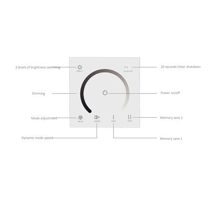 Imagem -06 - Inteligente Contato Dimmer Interruptor de Parede do Painel de Vidro Dimmable Temporizador Controlador Led Única Cor Luzes Strip dc 12v 24v