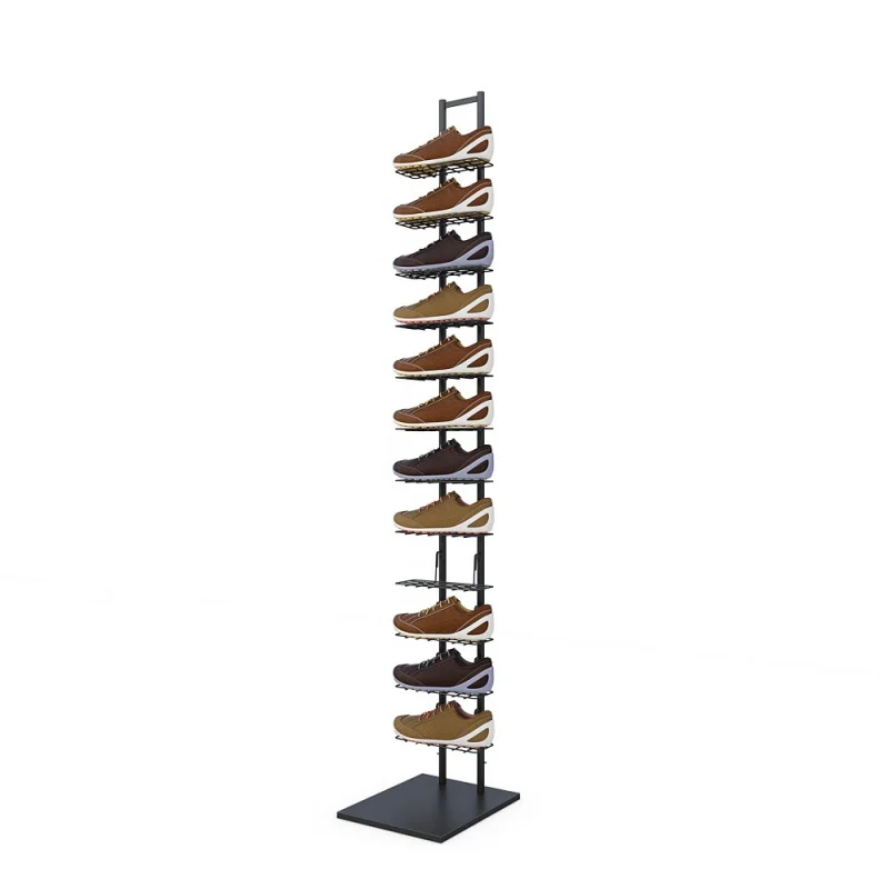 

Custom. hop store metal multi layer black floor levatating leisure shoe display rack for retail shop stand