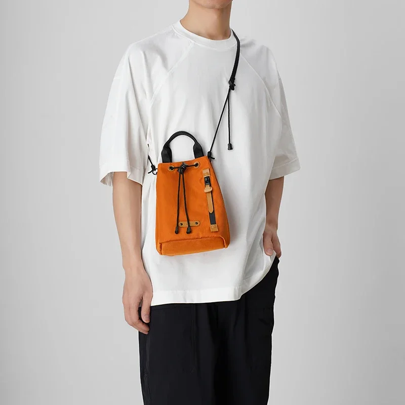 

Летняя новая текстура, модная мужская сумка для мобильного телефона, универсальная повседневная сумка-ведро на одно плечо с завязками и сумка через плечо