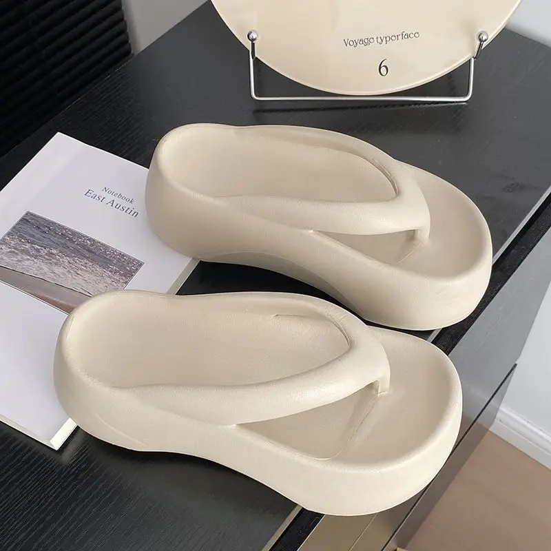 Outdoor Slippers for Women with Sloping Heels Thick Sole Flip Flops for Summer Wear Elevated EVA Flip Flops for Outside Wear