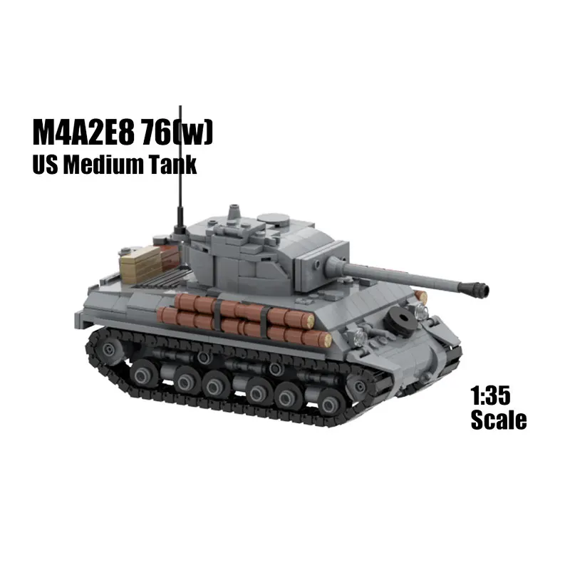 

2024 New Building Blocks WW II Military Weapon M4A2E8 76 US Medium Tank 1:35 DIY Model Puzzle Education Brick MOC Toys Birthday