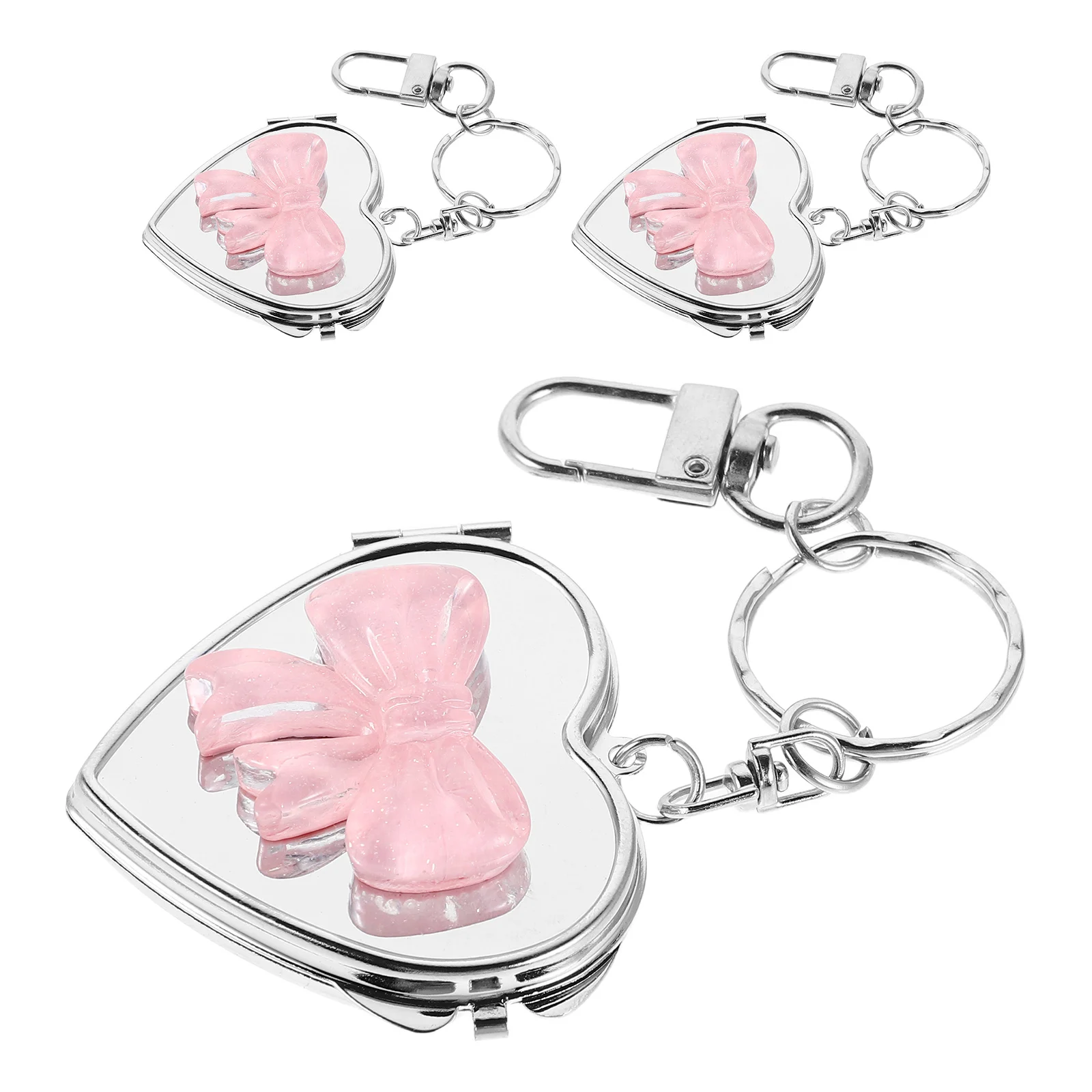 

3Pcs Heart Shaped Mirror Keychain Elegant Bow Compact Portable Handheld Makeup Vanity Mirror for Travel Purse Decoration