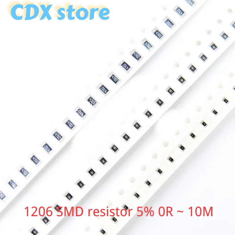 100Pcs 1206 SMD 저항기 5% 0R ~ 10M 1/2W 0 1 10 100 150 220 330 ohm 1K 2.2K 10K 100K 0R 1R 10R 100R 150R 220R 330R