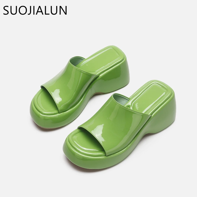 SUOJIALUN 2023 Summer Women Slipper Fashion High Wedge Heel Ladies Elegant Slides Shoes Open Toe Slip On Outdoor Sandal Pumps