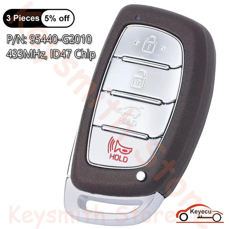 KEYECU 4 Buttons 433MHz ID47 chip for Hyundai Ioniq 2017 2018 2019 2020 2021 Auto OEM Smart Remote Control Key Fob 95440-G2010