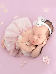 Ylsteed Dusty Pink Newborn Baby Girl Photoshoot Outfits Heart Shape Chiffon Skirt Romper with Headband Infant Picture Props