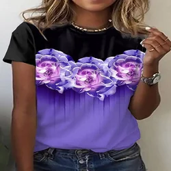 Flower Rose 3D Printed T Shirts Women's Oversized Casual Fashion Streetwear Woman T-Shirt Tees Tops Female Harajuku Y2K Clothing