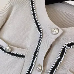 Female casual mesh 2 pieces defines Korean cut mesh jerk sweater cardigan tops-en high waist ankle length pants 10 Main Sales Women's Tricot Set - №9