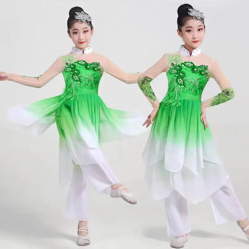 

Детский классический танцевальный костюм «Жасмин» для девочек, новый этнический наряд для танца с веерами и зонтами, летняя сценическая одежда