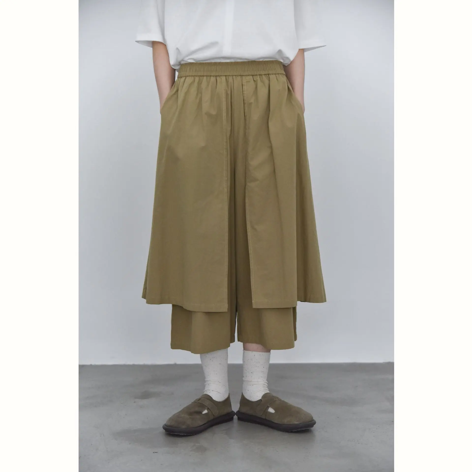 UMI MAO Yamamoto Dark Pants Splicing Double Layer Silhouette Slimming Concealing Flesh High Waisted Workwear Women Skirt Pants