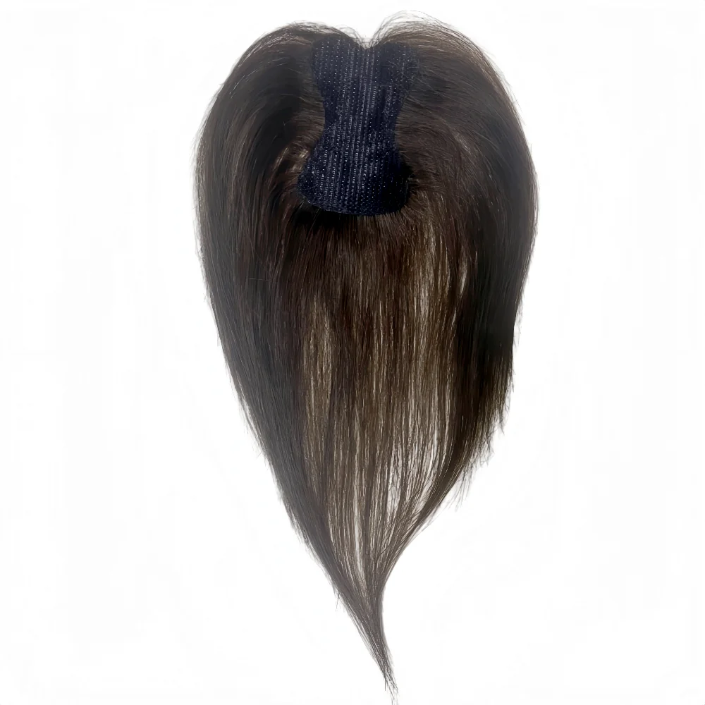 Fácil de usar franja de cabelo humano gancho e laço pasta mágica toppers para mulheres marrom escuro sem clipes costura extensões de cabelo