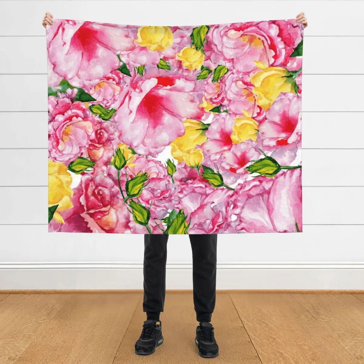 

Modern hand painted neon pink yellow watercolor roses floral Throw Blanket funny gift Blankets For Sofas Quilt Thins Blankets