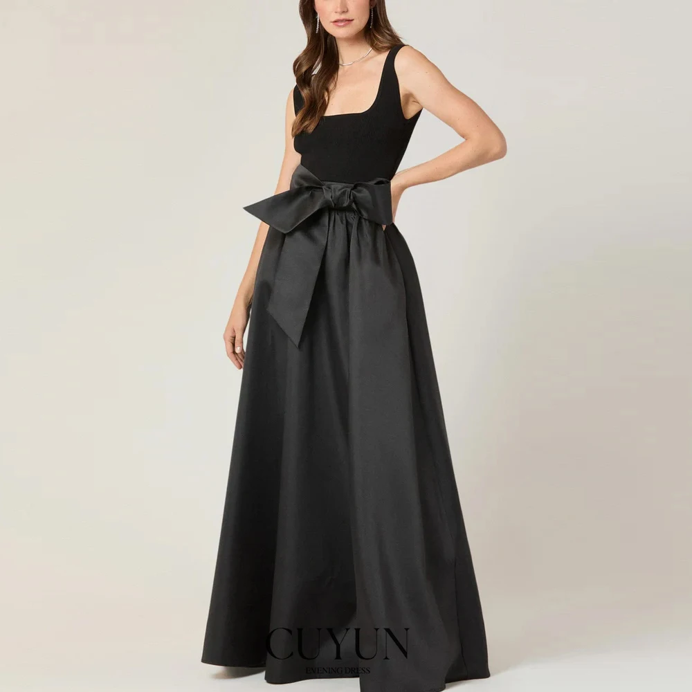 

CUYUN Simple Elegant Women Party Dress Square Collar Sleeveless Evening Gown Birthday Dress Customized A Line Prom Dresses