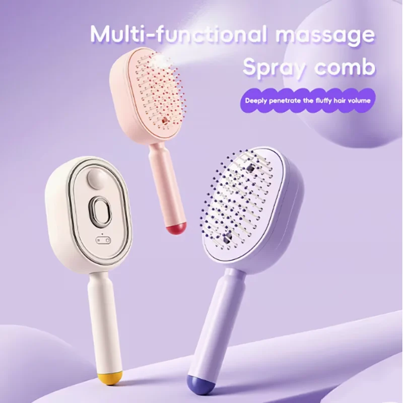 Multifunctional red light spray massage comb hair care and anti-short-tempered, one-button cleaning tangled hair and deeply nour