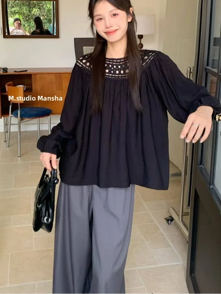 เสื้อผ้าผู้หญิงสไตล์เกาหลี แขนยาว ทรงหลวม ผ้าโพลีเอสเตอร์ ดีไซน์เว้าไหล่ แนวหวานเก๋ สำหรับงานแต่งงานหรือใส่ลำลอง