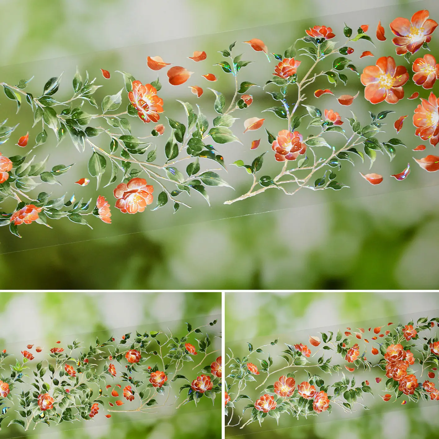 OKMT New  Journal Flower Landscaping PET Tape Red Flower Decoration Sticker collage made DIY Tape Chiya