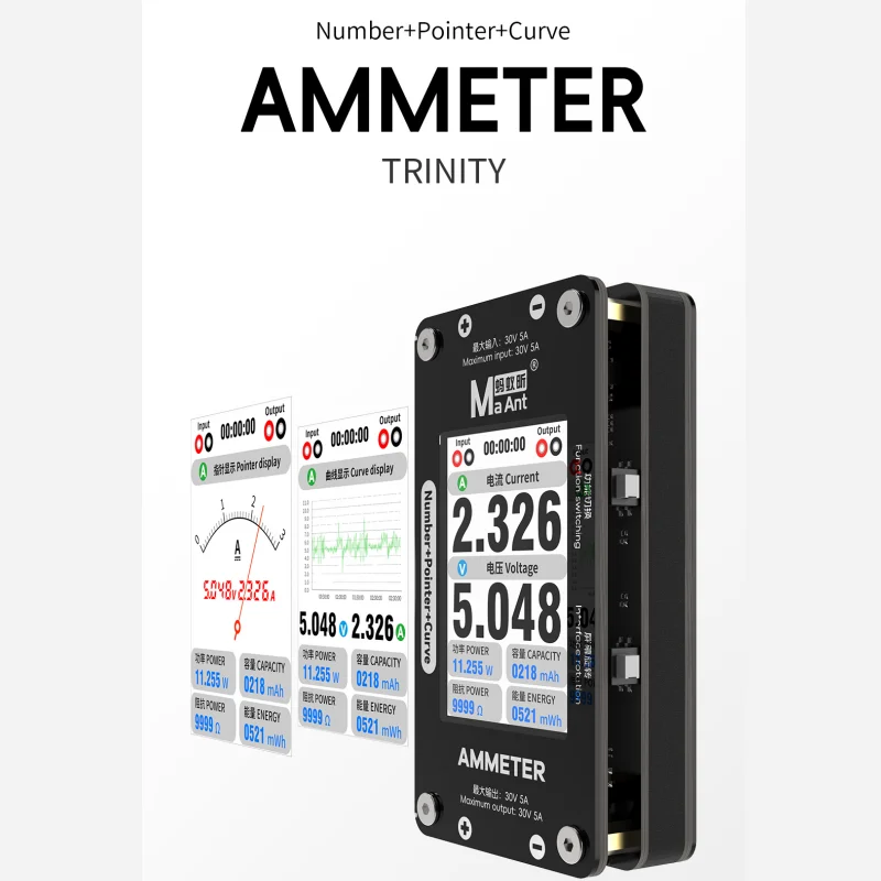 MaAnt Amperometro Intelligente 3 IN 1 Puntatore Digitale Forma d'onda Display Monitor in Tempo Reale Tensione Corrente 30V 5A Riparazione Elettronica