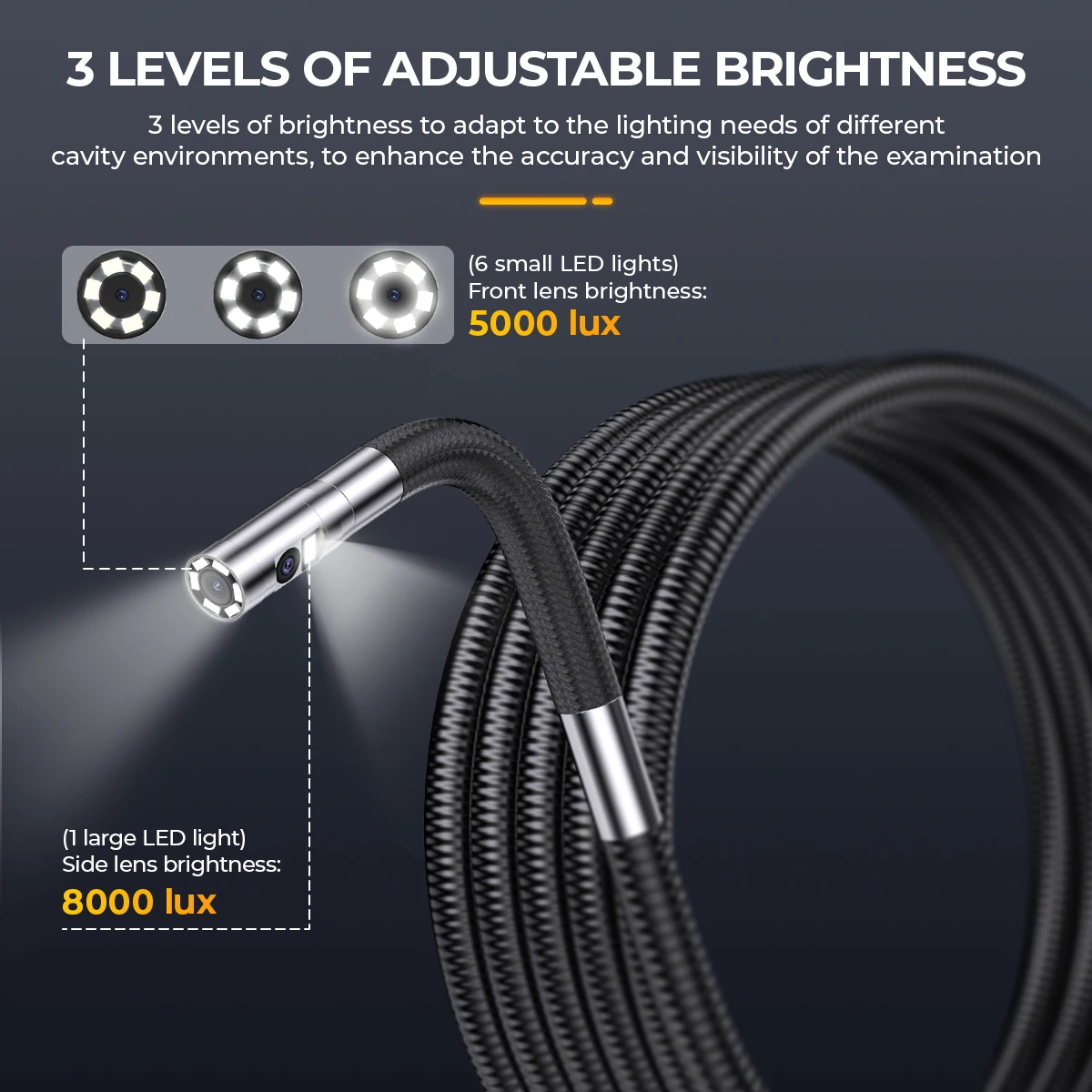 ANCEL AN302 2-Way Articulating Borescope Camera 7 LED Light Industrial Endoscope Inspection Camera 6.5MM Front and Side Camera image 3