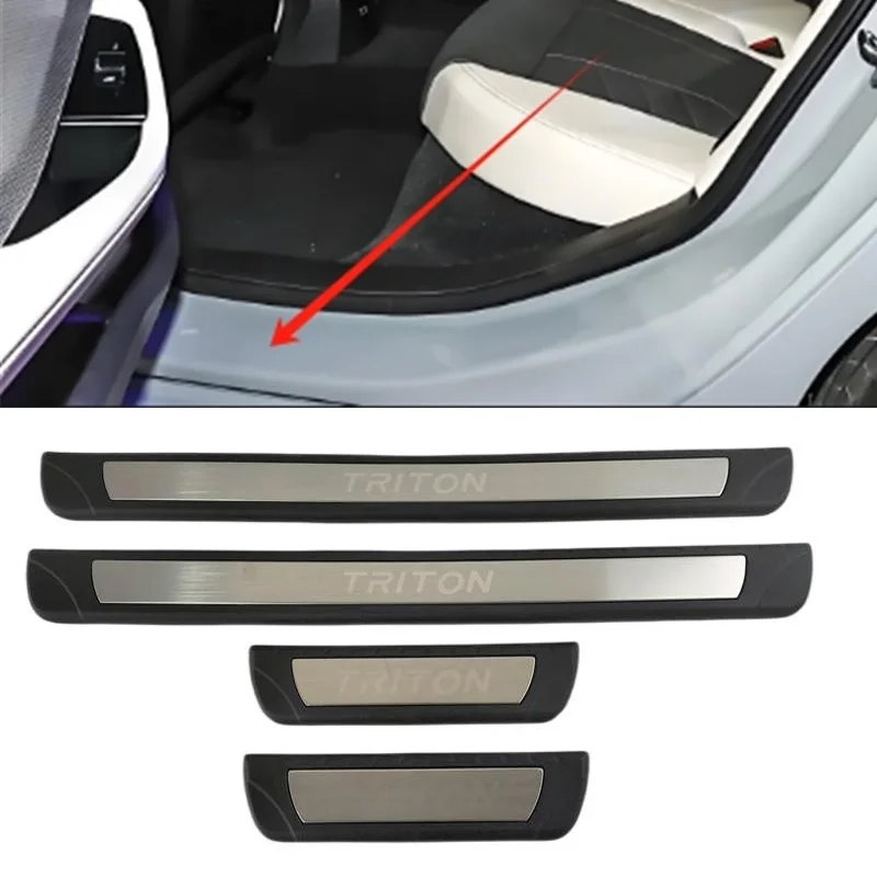 

4PCS Plastic Stainless Steel For 2023-2025 Mitsubishi Triton Car Accessories Auto Door Sill Pedal Welcome Scuff Plate Cover