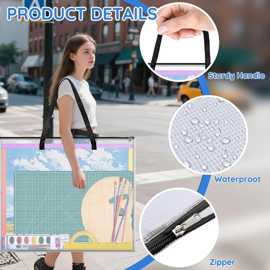 Tas Portofolio Seni 20x26 Inci dengan Ritsleting dan Pegangan untuk Penyimpanan Karya Seni: Organizer Folder Jaring Tahan Lama untuk Poster dan Scrapbook