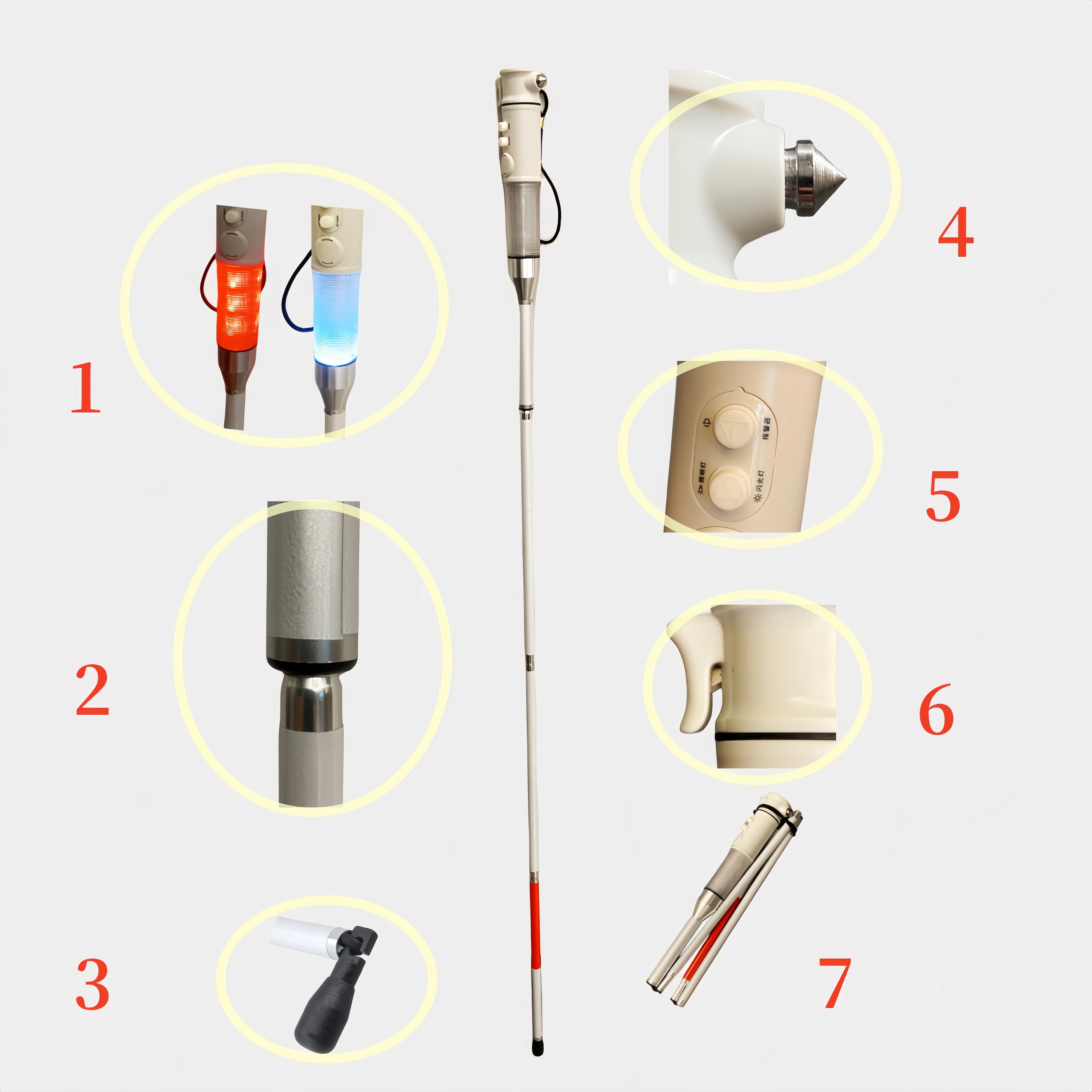 Aluminum Foldable Cane 35-135cm with Light Telescopic Trekking Pole Multifunctional Walking Stick for the Elderly Old Man Blind