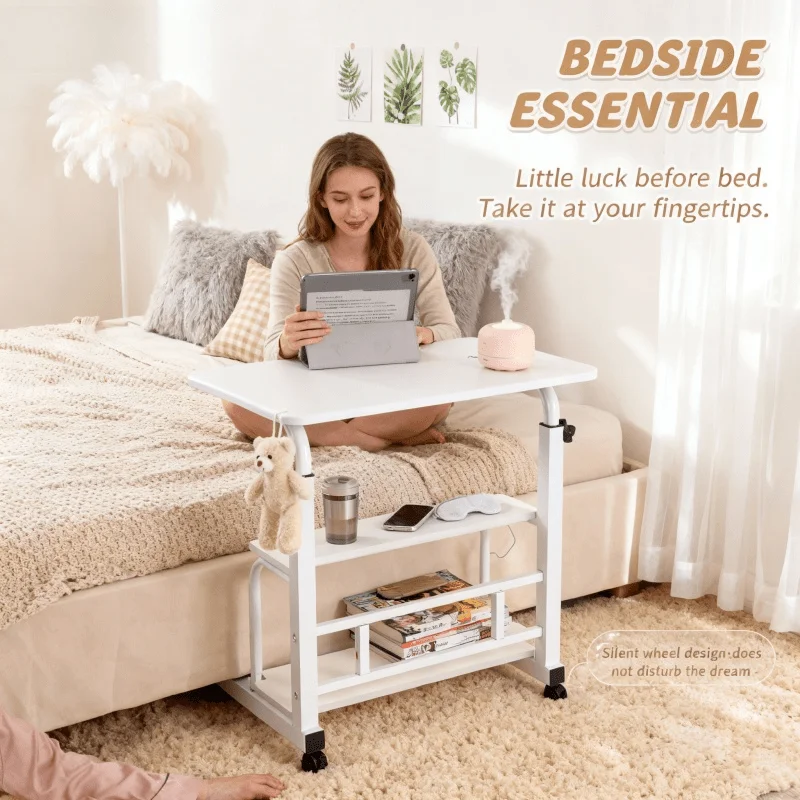 

Мобильный стол с регулируемой высотой — складной стол с прочной рабочей поверхностью, вращающийся офисный стол и общежитие, белый/черный