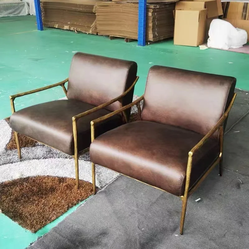أثاث غرفة المعيشة مزورة النحاس المخملية النعال كرسي معدني الساق الجلود الحديثة كرسي غير رسمي #5