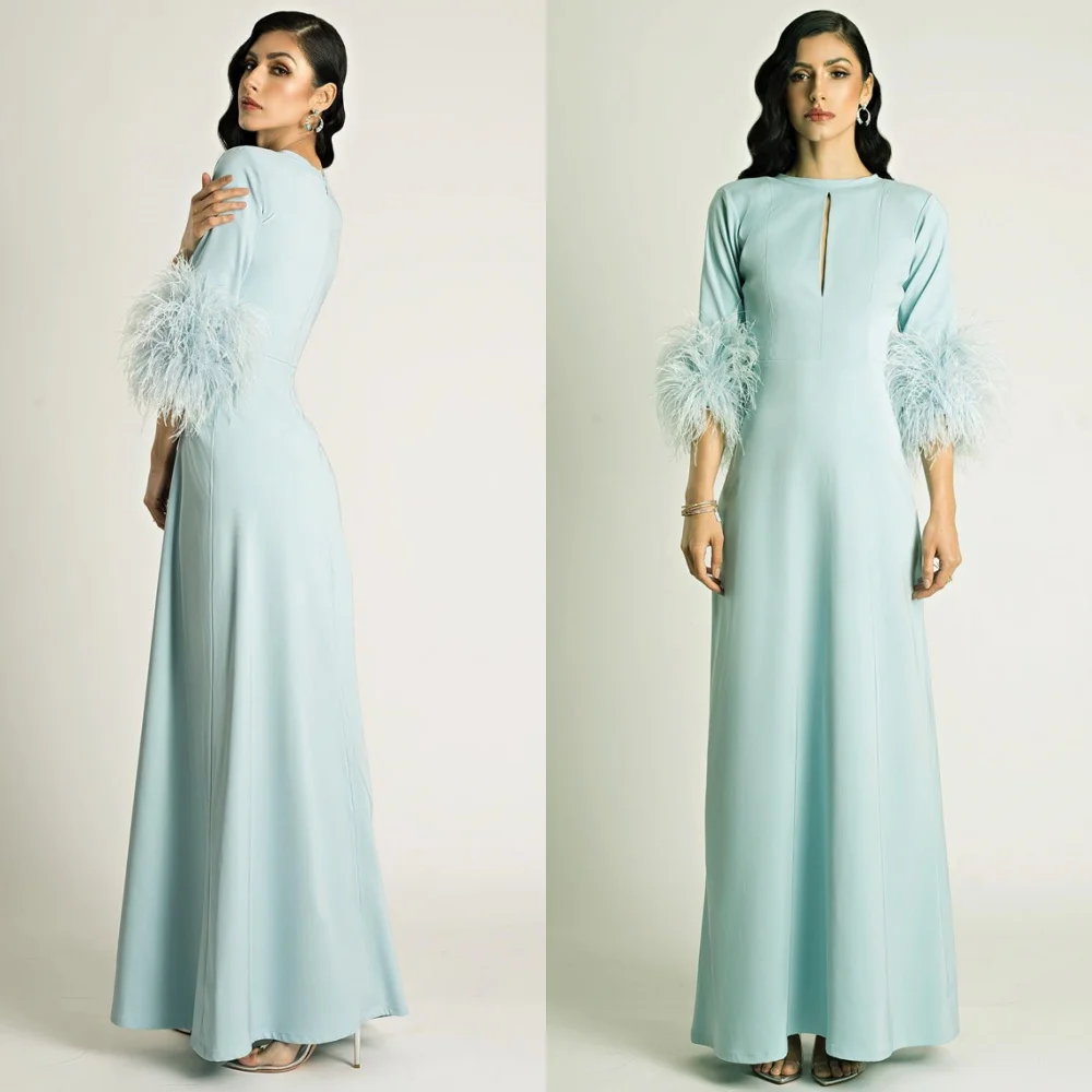 Robes de soirée en Jersey personnalisées, col rond, manches 3/4, robes de soirée formelles, à la mode, pour occasions spéciales