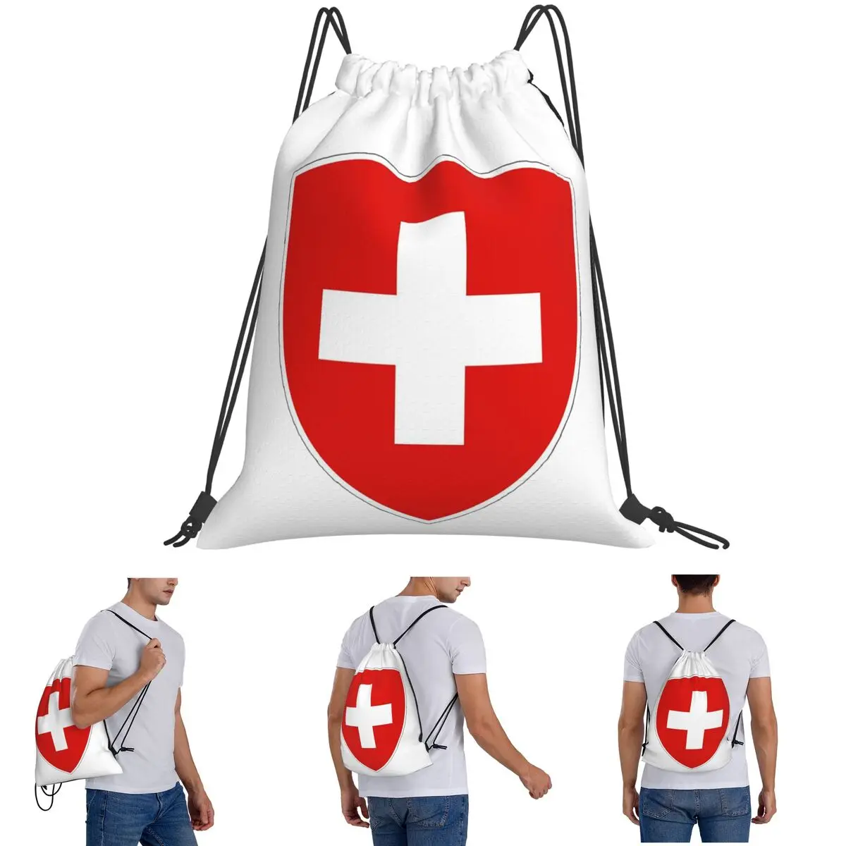 

Coat Of Arms Of Switzerland Flag Backpacks Multi-function Drawstring Bags Sports Bag Book Bags for Man Woman Students