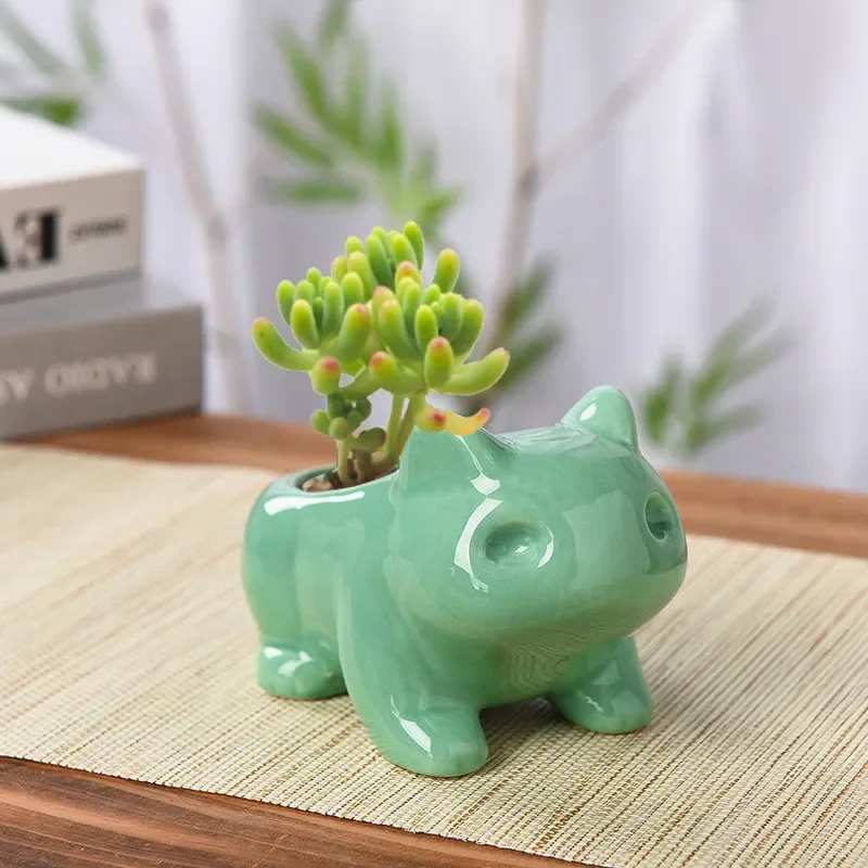 Ceramic Flower Pot Cute Succulent Plant Garden Pots Simulation Planters Green Plants Animal Cartoon Vases Home Garden Decoration