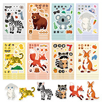 8Sheets Cartoon Animal Raccoon And kangaroo DIY Puzzle Stickers Dress Up Game Face Jigsaw Education Assemble Stickers