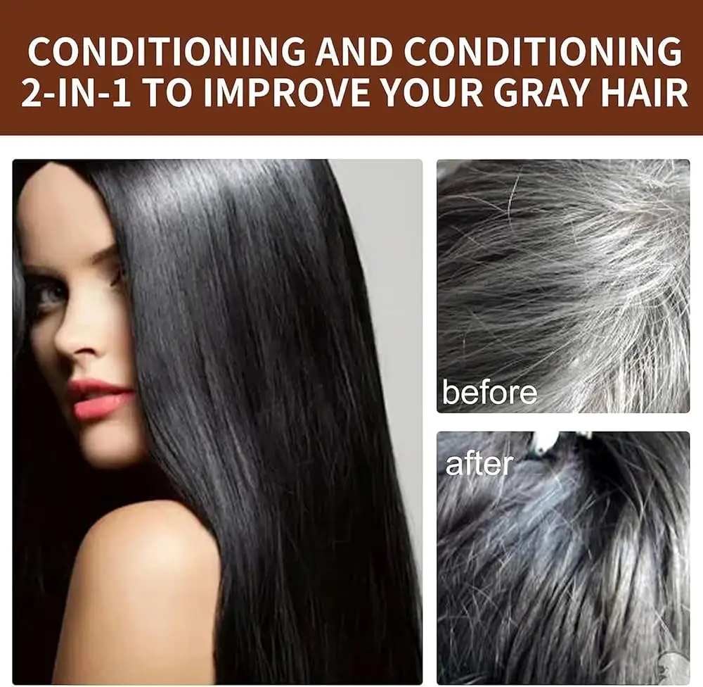 100ML Magic Natural Herbal Hair Dye Shampoo 3 in 1 Hair Color Shampoo for Gary Hair Dark Brown Black Women & Men Grey Coverage - view 3