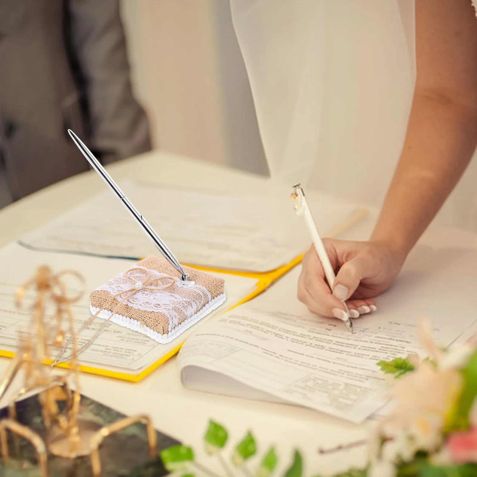 

Wedding Signing Pen Sturdy Linen Steel Guest Book Banquet Decorative Desktop Party Pen Stationery Gift Exquisite