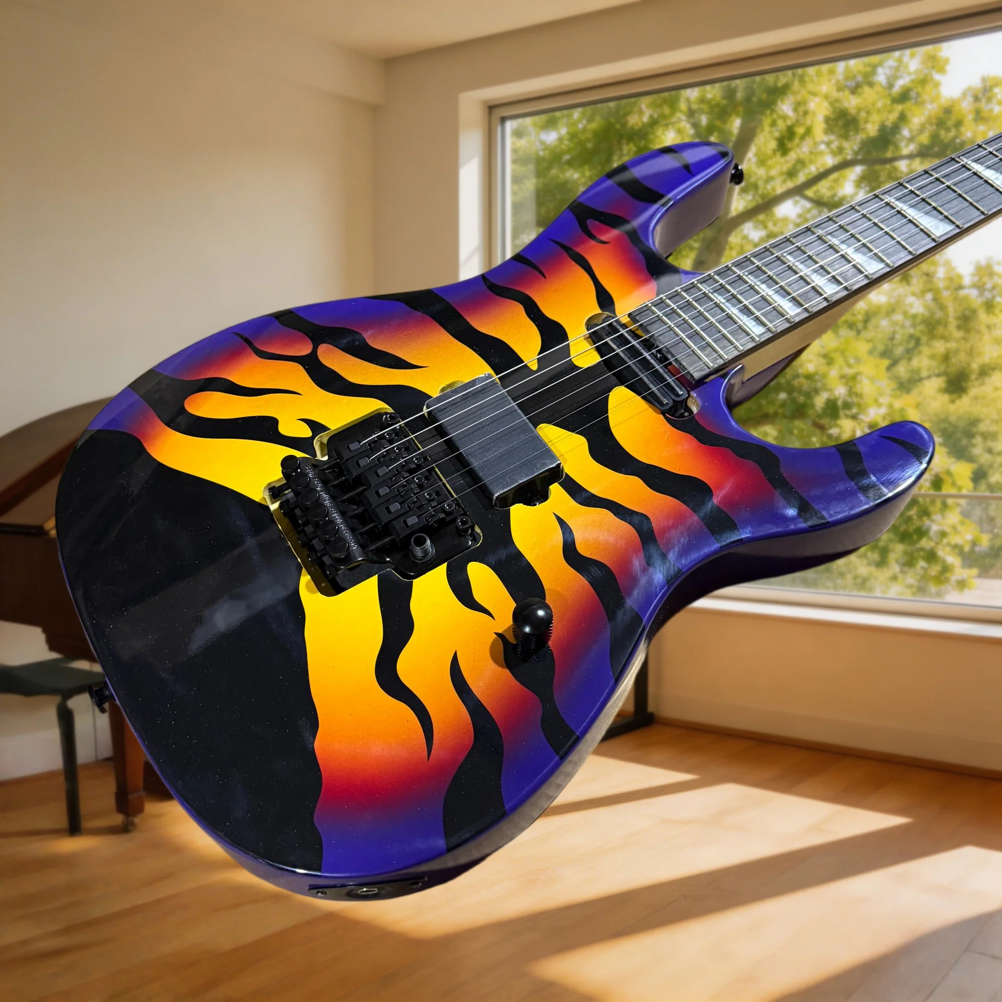 Purple Tiger Electric Guitar  ESP 80s Hard Rock Neck Single-Coil  Bridge Humbucker 22-Fret Rosewood Fingerboard