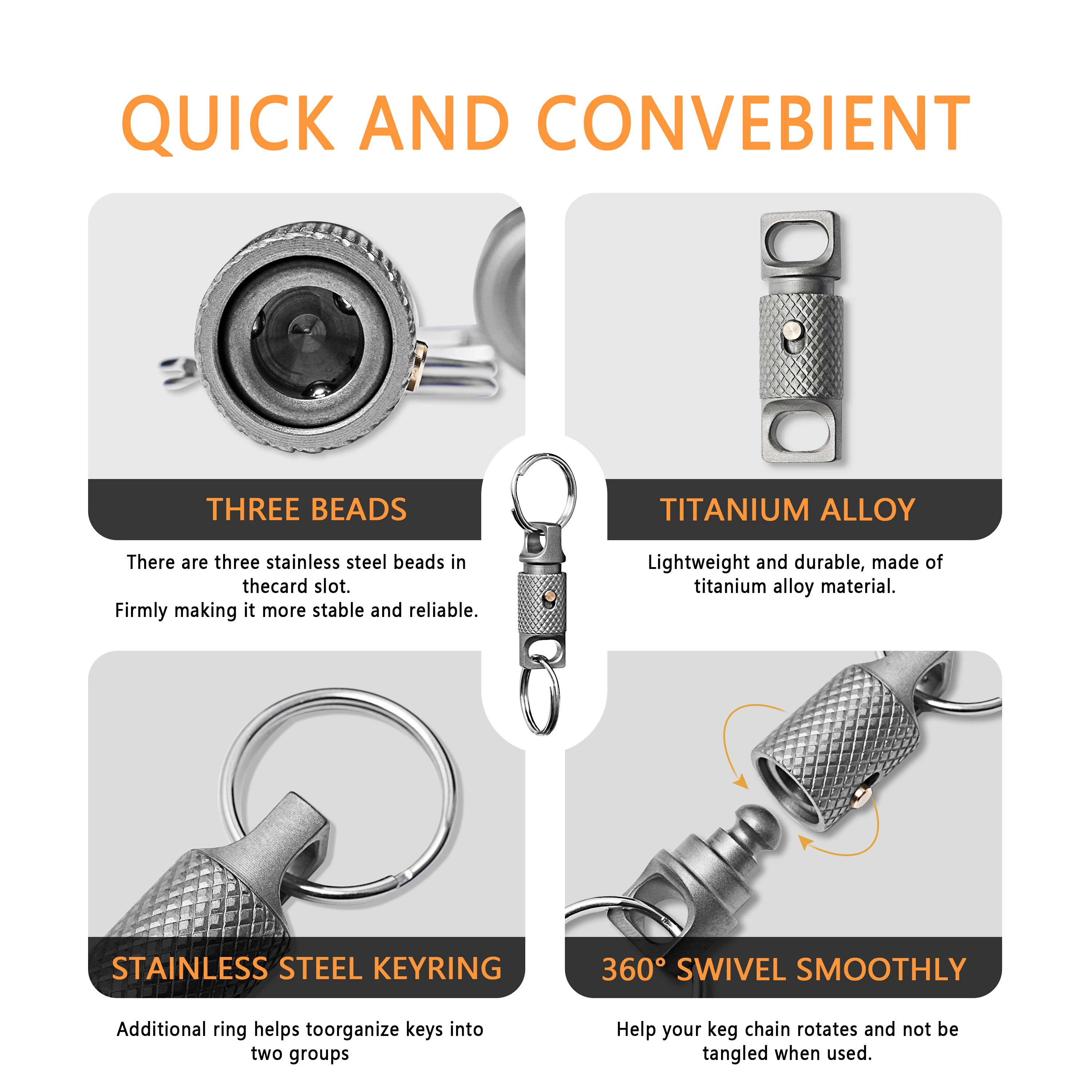 Imagem -02 - Liga de Titânio Portátil Knurling Keychain Desmontagem Rápida Rotação de 360 Graus Resistência à Corrosão Ferramenta Edc ao ar Livre